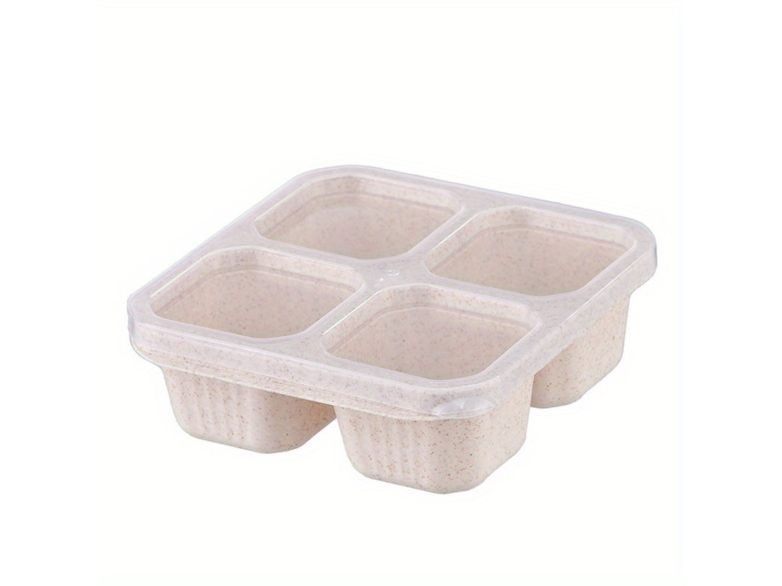 Viewleaf - Loncheras Bento con tapa (paquete de 3), 4 compartimentos, reutilizables, sin BPA, duraderas, color beige, para la escuela, el trabajo y viajes