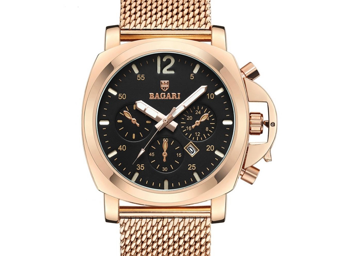 Reloj De Pulsera Redondo Analógico De Cuarzo Bagari Moda (oro Rosa)