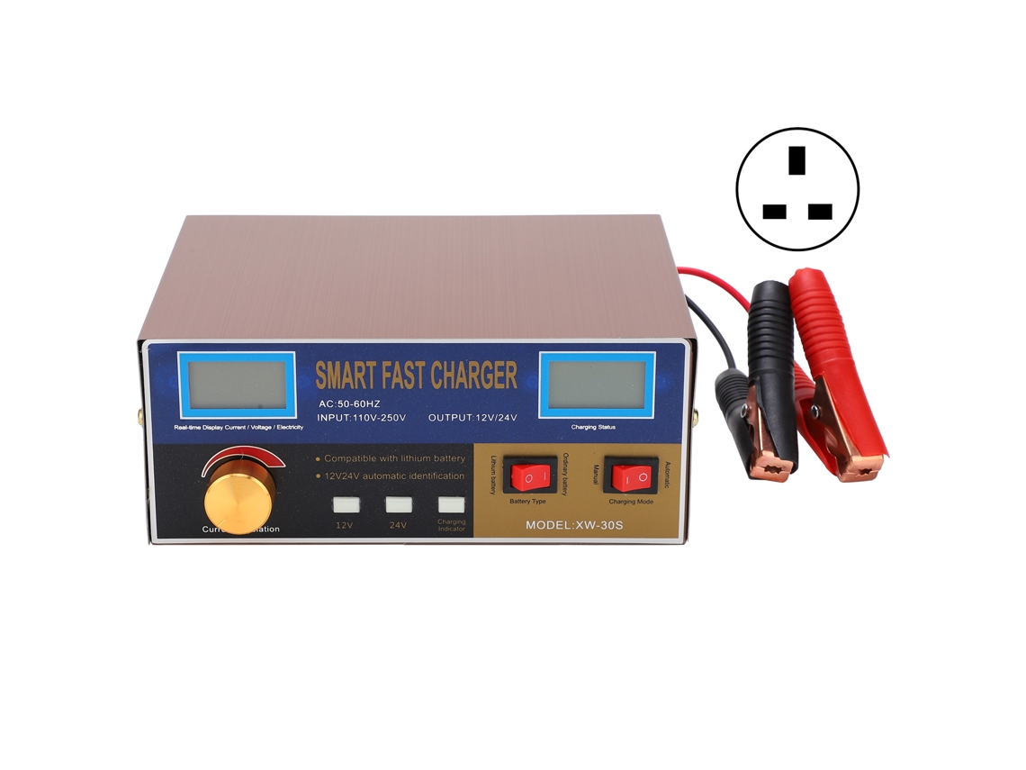 Cargador De Batería Inteligente De 400 W, 12 V/24 V Con Función De Reparación Por Pulsos Para Enchufe Británico De Coche