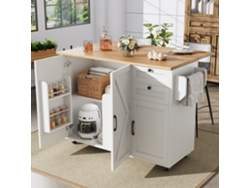 Isla De Cocina Moderna Con Armario Y Carrito Aparador, De Madera Blanca.