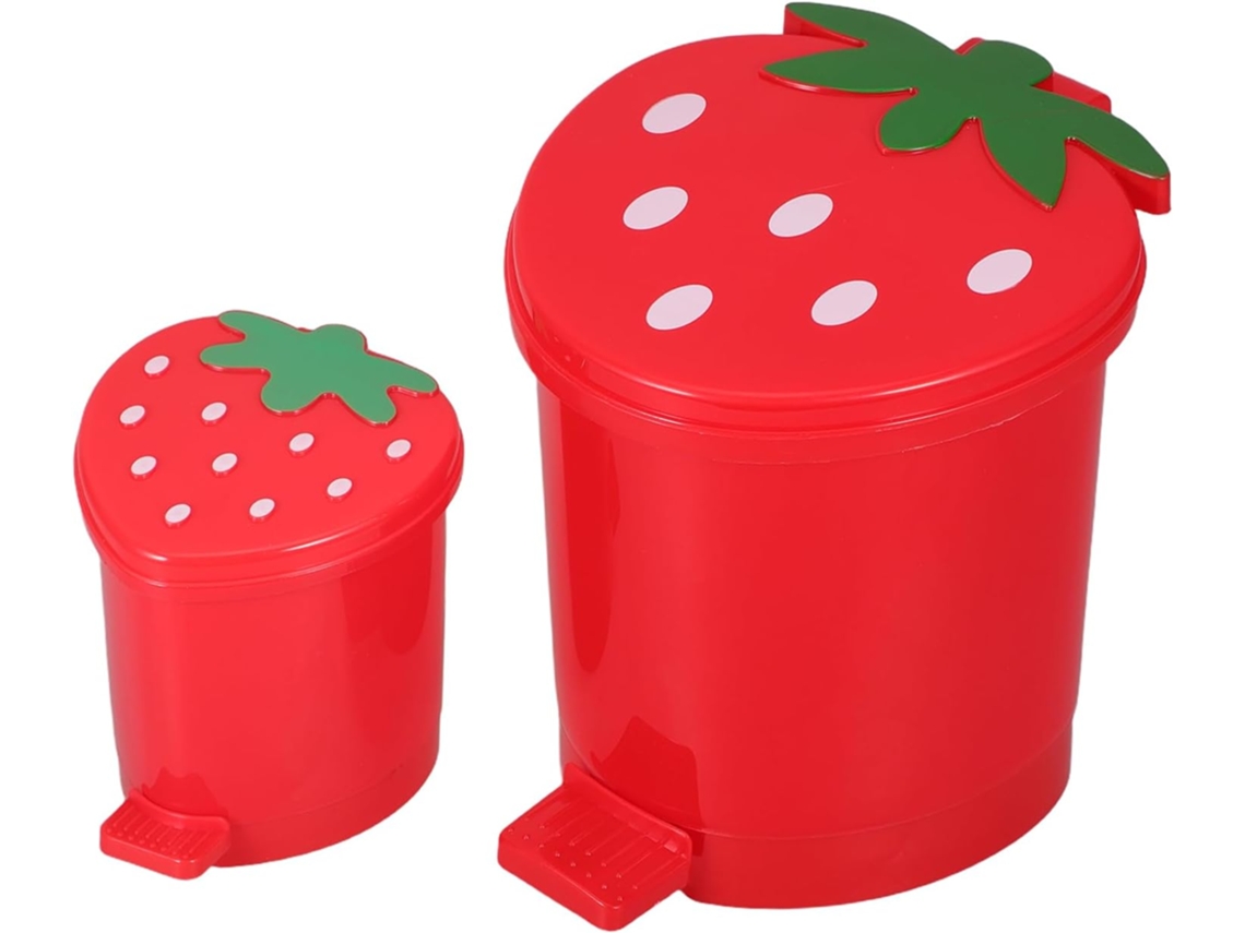 Juego De 2 Mini Papeleras De Escritorio De Plástico Rojo, Papeleras Pequeñas Con Diseño De Fresa.