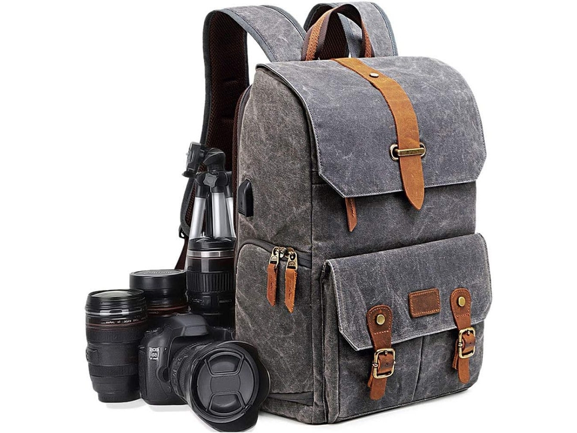 Mochila para cámara DSLR SLR, lona impermeable con compartimentos personalizables y bolsillo lateral de acceso rápido para portátil de 15,6 pulgadas.