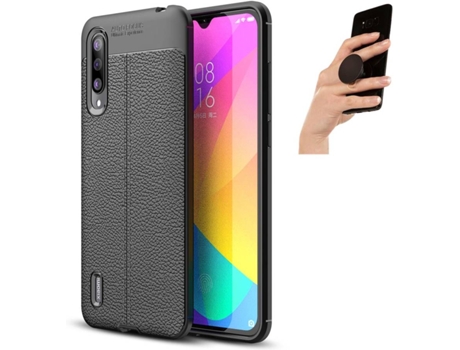 Carcasa y Popsocket Xiaomi MI 9 Lite Rugged Leather Negro