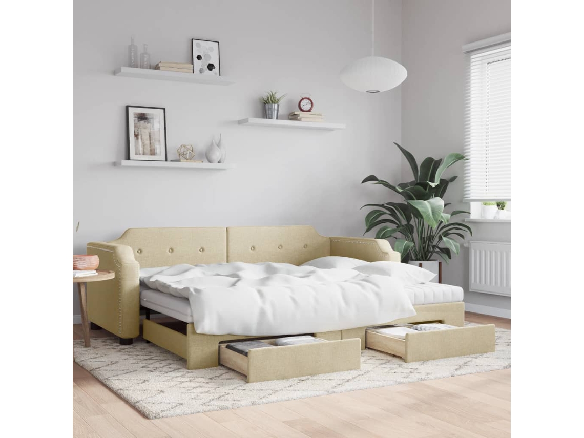 Sofá Cama Nido Con Cajones Tela Color Crema 100x200 Cm
