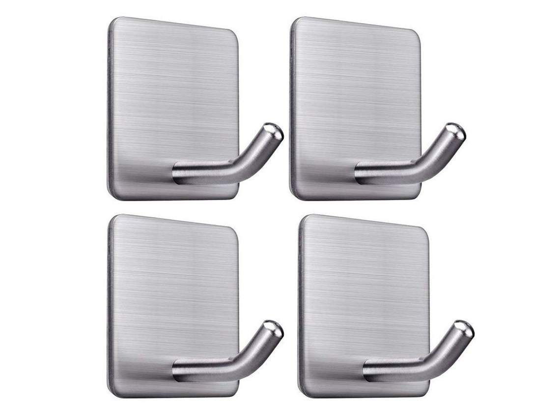 Ganchos adhesivos impermeables de acero inoxidable Linjou para baño, cocina y hogar (paquete de 4)