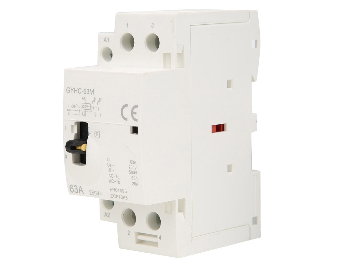 Contactor De Ca Residencial 2p 63a 50hz Para Riel Din Con Interruptor De Control Manual