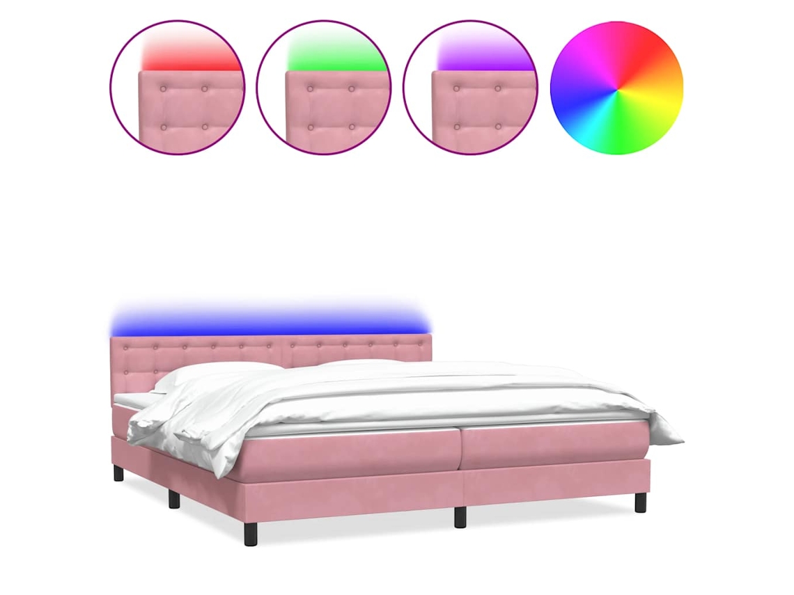 Maison Exclusive - Cama Box Spring Con Colchón Y Led Terciopelo Rosa 180x210 Cm