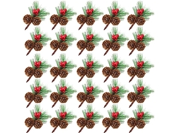 25 Mini Ramas De Pino Artificiales Con Bayas Rojas Y Piñas Naturales Para Navidad