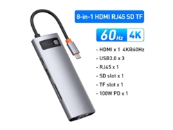 Estación de acoplamiento USB C Yizhood 4k 60hz tipo C a puerto Ethernet Pd 100w para MacBook Pro USB 3.0 gris