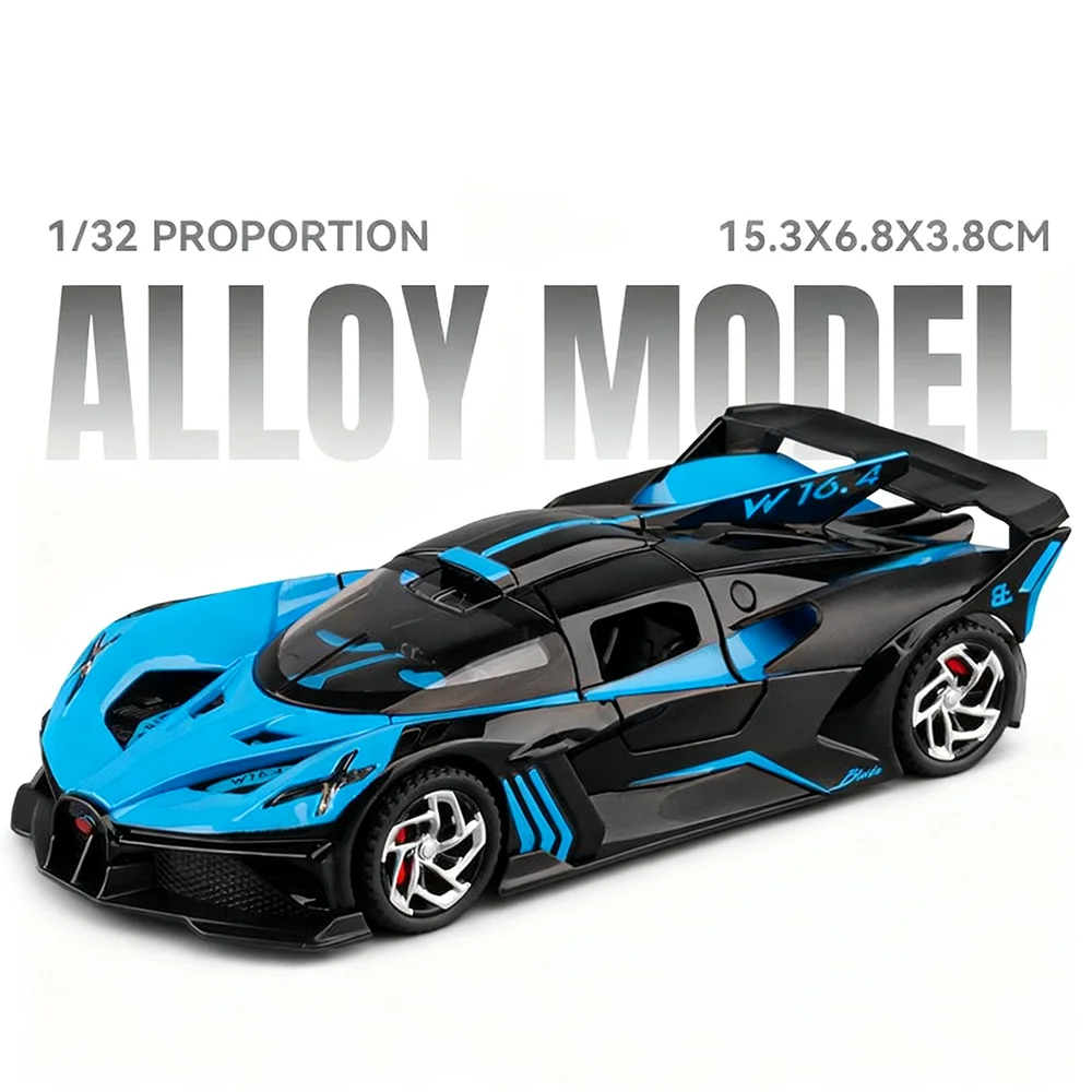 (Azul Bolide) 1:32 - Miniatura de coche de aleación fundida a presión - Con luces y música