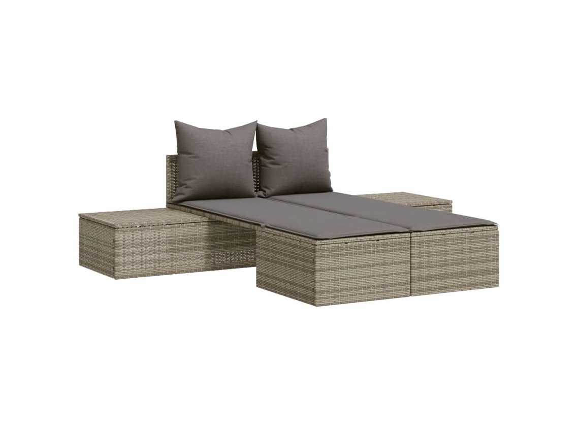 Chaise longue doble con cojines de mimbre, patas grises, EXCLUSIVA MAISON