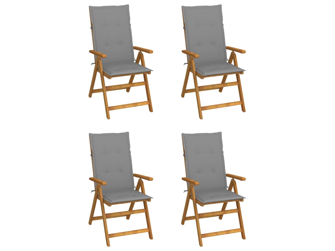 Juego de 4 Tumbonas Sillas de jardín reclinables Muebles para patio madera maciza acacia cojines