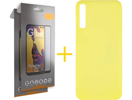Kit Funda + 2 Protectores de Pantalla Samsung Galaxy A30s SKYHE Full Silicona Líquida (Amarillo)