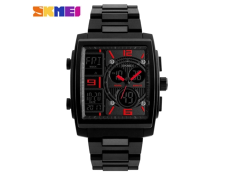 Reloj deportivo digital para hombre, reloj de pulsera analógico cuadrado LED con cronómetro resistente al agua, color rojo LUUCOZK