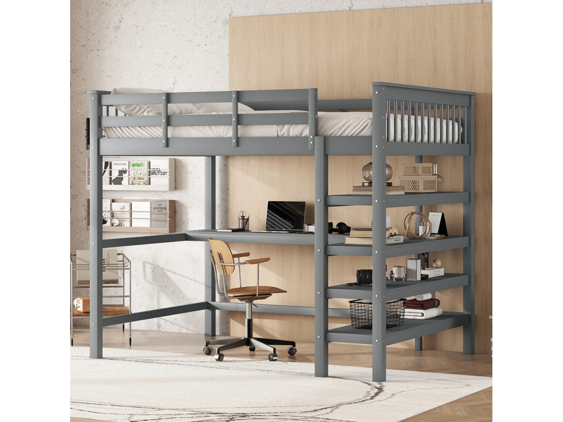 Cama Alta Infantil De 140x200 Con Escritorio Debajo.