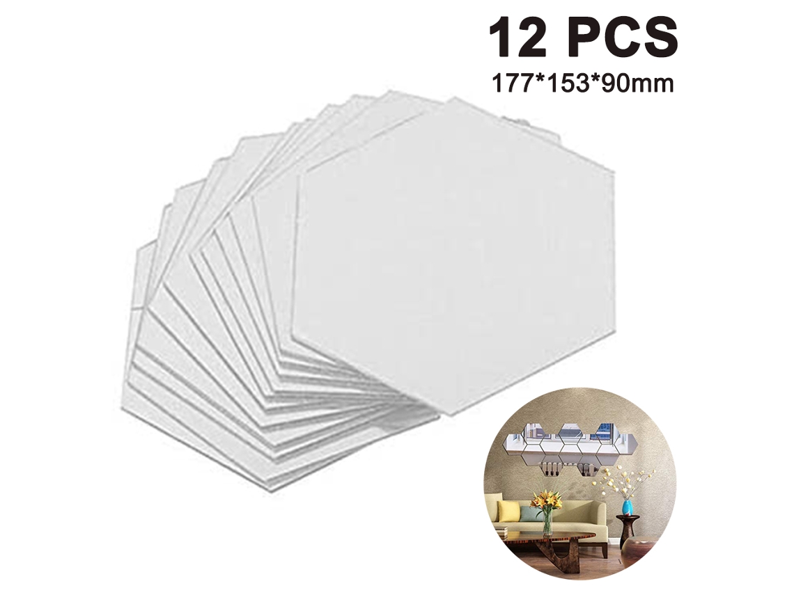 Pegatinas de espejo hexagonal, 12 piezas grandes para decoración de pared de casa Kofihety