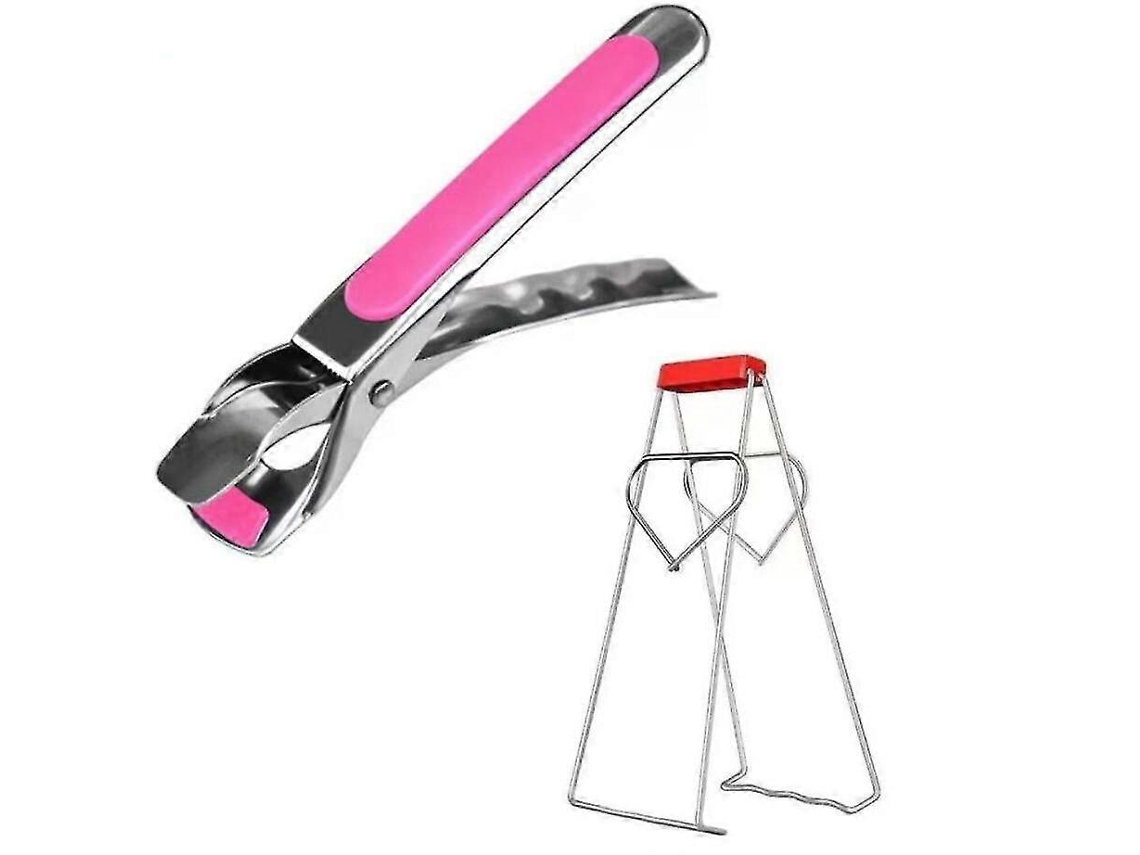 Pinza Antiquemaduras De Acero Inoxidable Con Agarre Antideslizante Para Sarténes Y Bandejas De Freidora De Aire Rosa