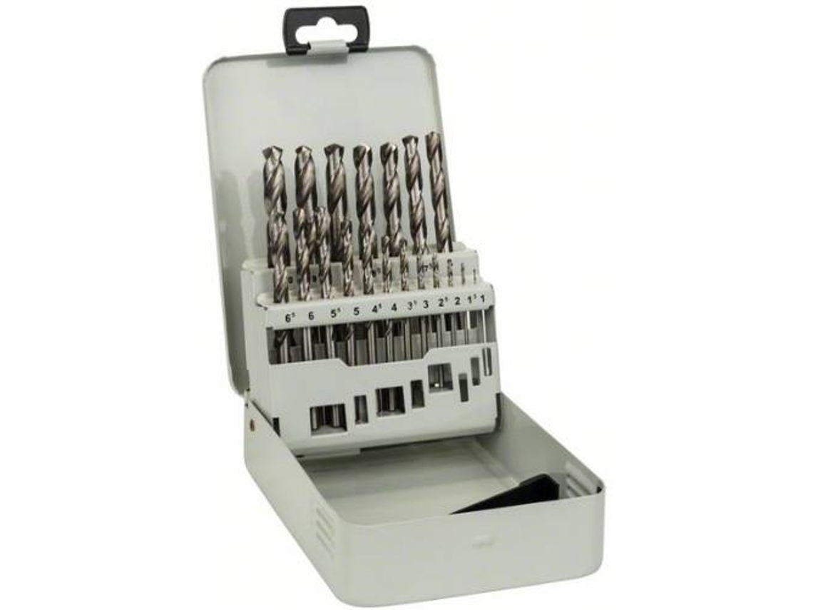 Conjunto de Brocas BOSCH para Metal - 19 Un - Hss-G - Din 338 - 135° en Caja de Metal - 1 - 10 mm