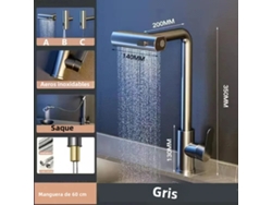 Grifo De Cocina En Cascada De Acero Inoxidable (gris) De Arce, Giratorio 360°, Mezcla De Agua Fría Y Caliente, Diseño Extraíble.
