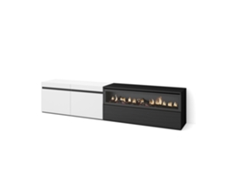 Mueble TV Televisión 200x45x35cm Para TV hasta 80 Chimenea eléctrica Blanco y negro