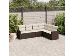 Conjunto de sofá de jardín de 6 piezas con cojines de mimbre sintético marrón de DKD Home Decor