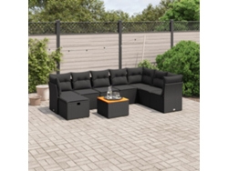 Conjunto de sofás de jardín de 9 piezas DKD Home Decor con cojines de mimbre negros