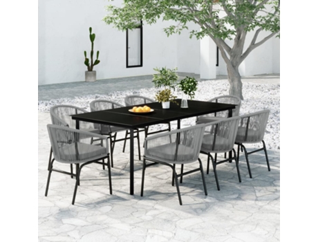 Conjunto 9 de comedor de jardín VIDAXL ratán sintético gris