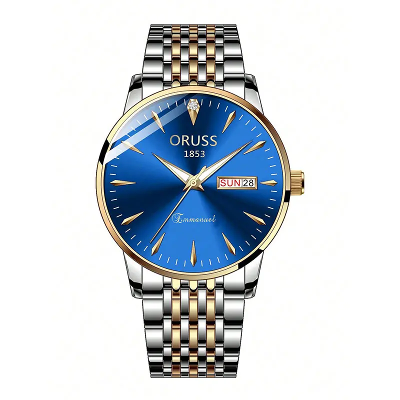 Reloj De Cuarzo Para Hombre Con Esfera Sencilla, Doble Ventana De Calendario, Agujas Luminosas Y Resistencia Al Agua.