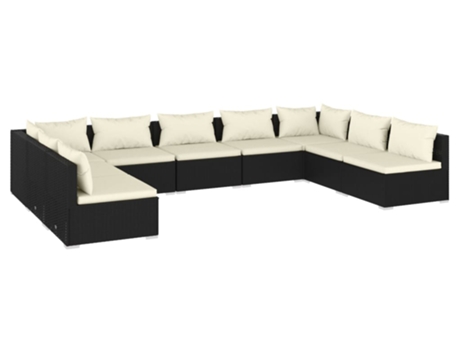 Conjunto 9 de muebles de jardín VIDAXL y cojines ratán sintético negro