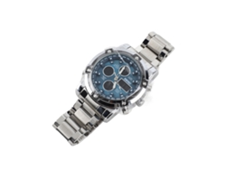 Reloj Multifuncional De Acero Inoxidable Para Hombre, Resistente Al Agua Hasta 30 M, Con Esfera Grande, Color Plata Y Azul.