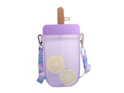 Botella De Agua Con Pajita Linjou 300ml Cute Helado Popsicle Para Camping Viaje Morado