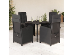 Juego de comedor de jardín de 5 piezas con cojines de mimbre negros de DKD Home Decor