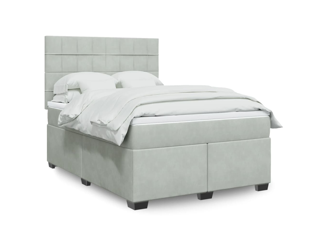 Cama Box Spring Con Colchón Terciopelo Gris Claro 140x190 Cm