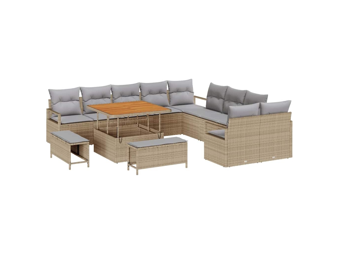 Conjunto de sofá de jardín con cojines, 13 piezas, mimbre beige, EXCLUSIVO DE LA CASA (sin dimensiones)