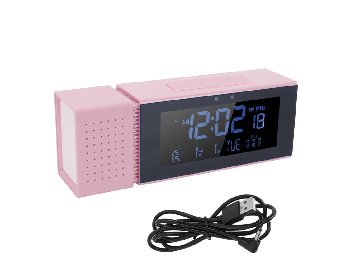Luz De Noite Com Relógio Digital, Alarme, Rádio Fm E Monitor De Temperatura E Umidade (rosa)