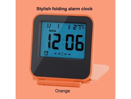 HURRISE Despertador Plegable Portátil Mesa Plegable Despertador Digital con Calendario Temperatura Fecha Naranja Decoración Péndulo