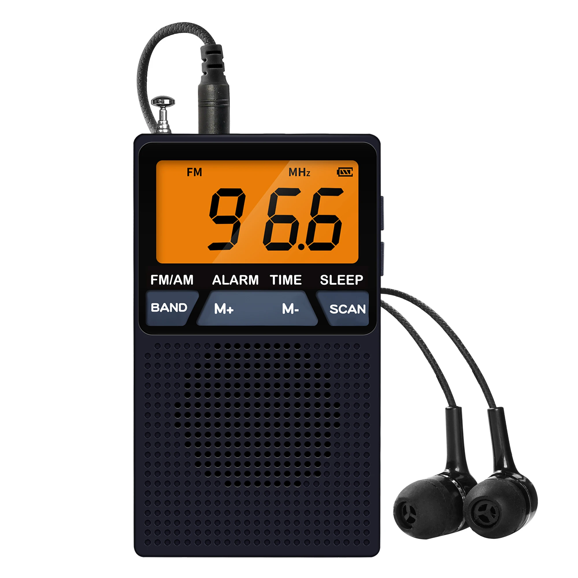 Radio FM/AM, pantalla LCD, altavoz integrado, despertador y conector para auriculares de 3,5 mm; compatible con temporizador de apagado automático. MDUG (negro)