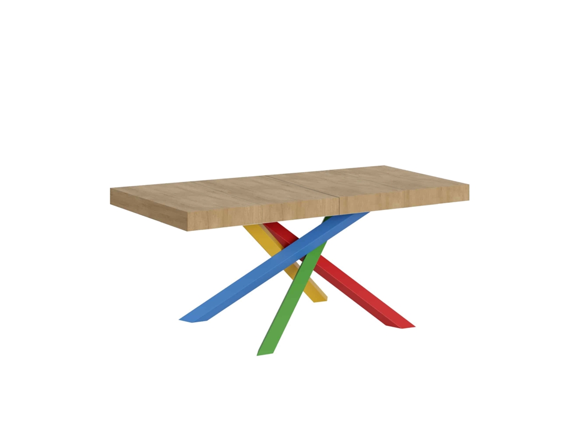 Mesa extensible Volantis Premium de roble natural 130/390x90 cm, patas multicolor, 4 unidades, Itamoby