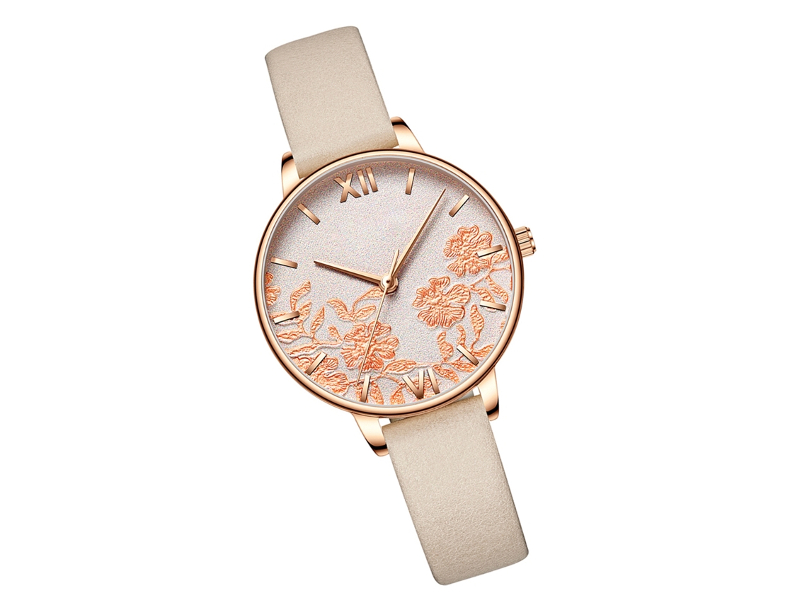 Reloj De Cuarzo Para Mujer Curren 9065, Elegante Diseño De Flor De Cerezo, Correa De Cuero/metal, Resistencia Al Agua De 3 Atm.