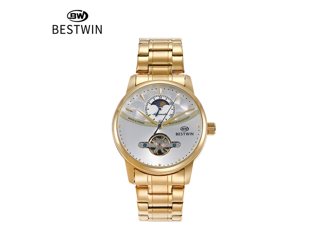 Reloj Mecánico Esqueleto Para Hombre (dorado Y Blanco)