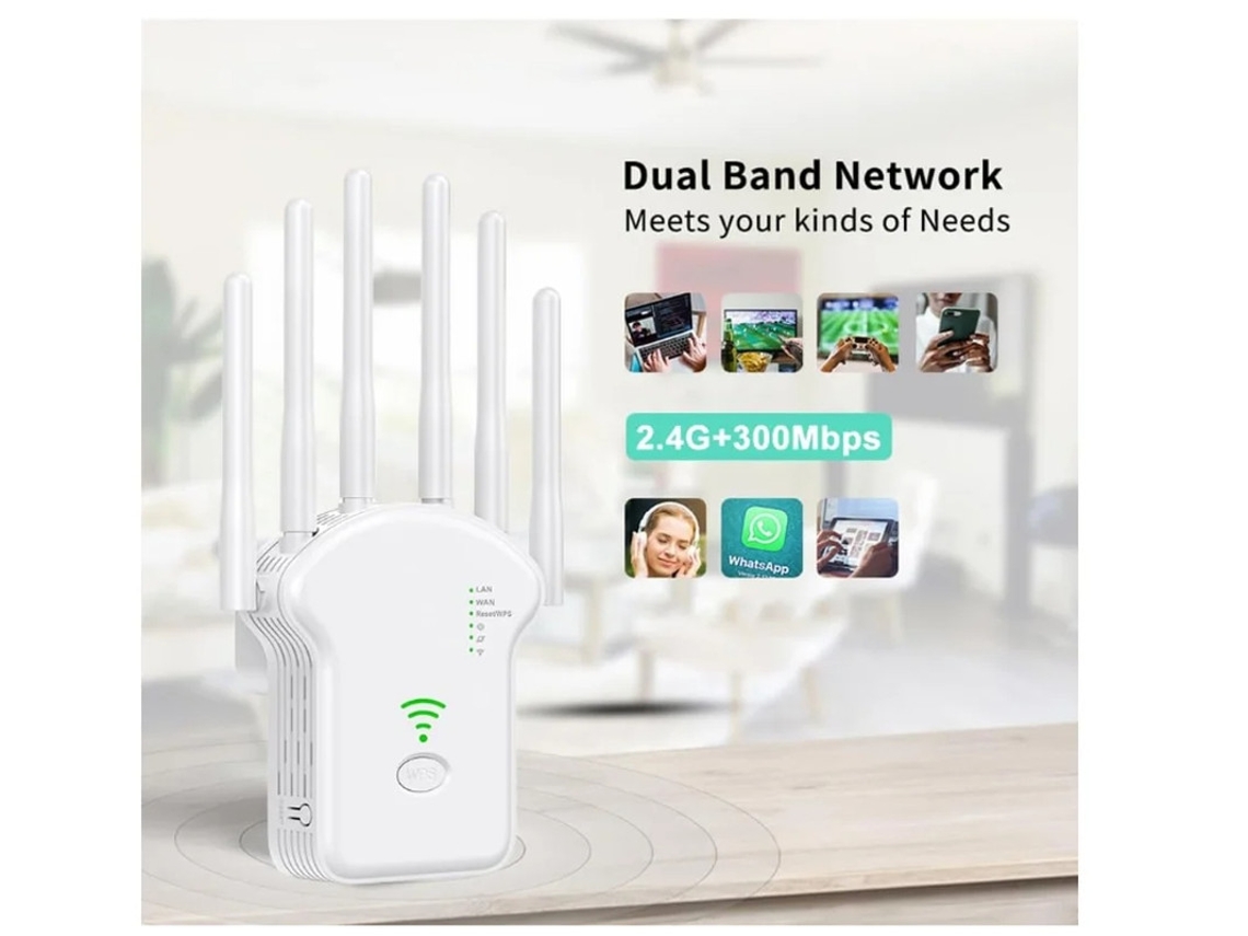 Extensor de WiFi de 300 Mbps, repetidor de señal WiFi inalámbrico de doble banda de 2,4 GHz y 5 GHz con puerto LAN/WAN, extensor de rango de Yizhood.