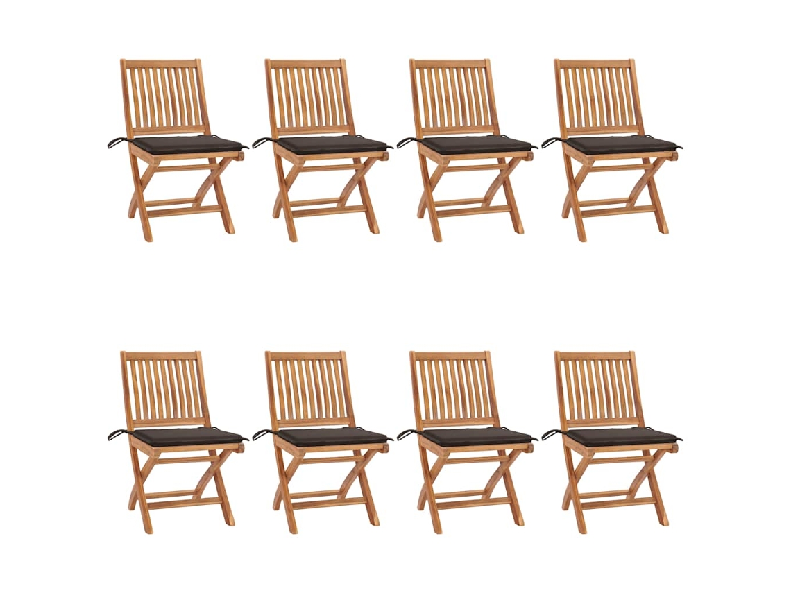 Sillas de jardín plegables de teca maciza de 8 piezas con cojines DKD Home Decor