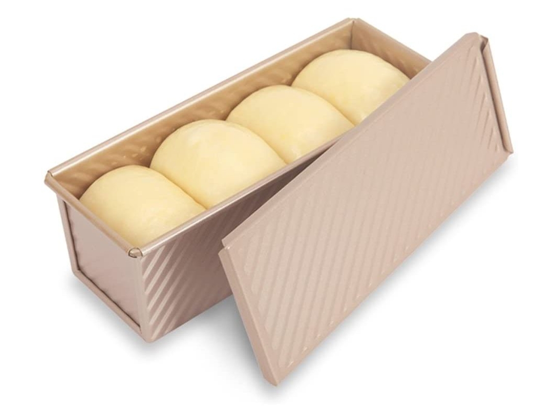 Masterpiece Creation, molde para pan Pullman con capacidad para 450 gramos de masa y tapa, calentamiento rápido, cuerpo de metal de 0,8 mm, superficie