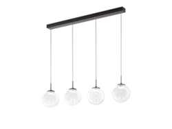 Lámpara colgante Fabas Luce Ariel con 4 luces LED, 28 W regulable, diseño de esfera transparente