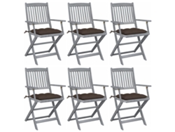 Sillas plegables de exterior de acacia maciza DKD Home Decor de 6 piezas con cojines