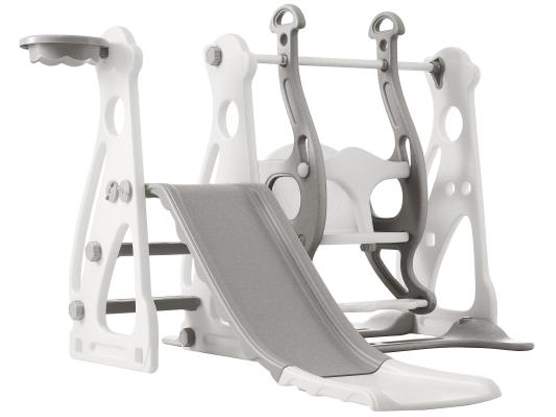 Escorrega Y Baloiço Para Niños Gris, 4 En 1 Con Soporte De Baloncesto, Escorrega De Jardín Para Uso Interior Y Exterior Meejee (113x100x95 Cm)