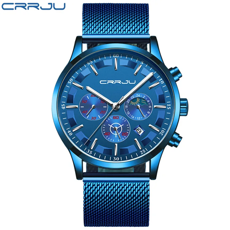 Reloj Para Hombre (azul Y Plateado), Elegante, Deportivo, Totalmente De Acero Inoxidable, Resistente Al Agua.