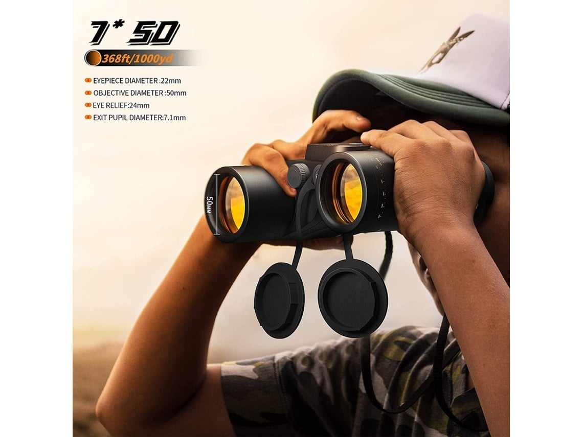 Binóculos 7x50 Impermeável Pesca Observação De Aves Safari Verde Facpoet