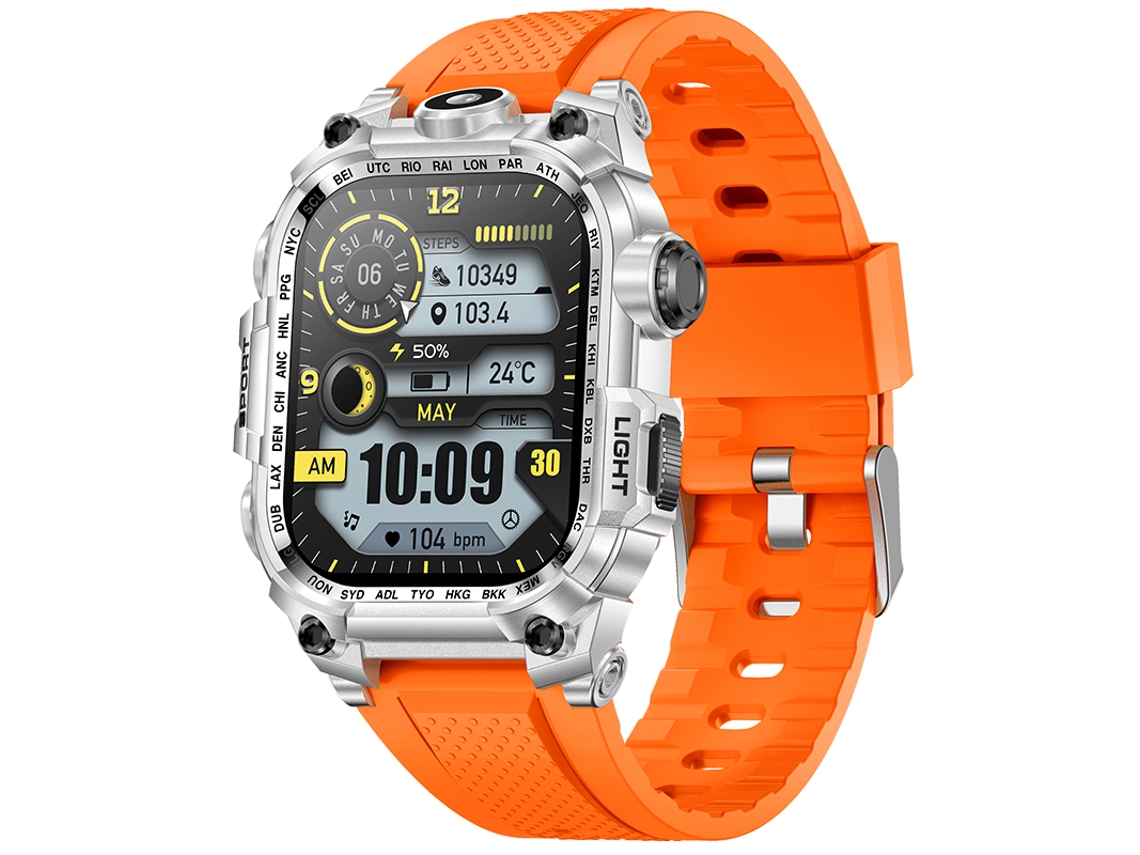 Reloj inteligente Bisbisous I121 con linterna de 650 mAh, resistente y deportivo para exteriores (naranja)