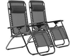 Set de 2 sillas Gravedad Cero reclinables Tumbonas sillas reclinable ajustable Negro SELEOK